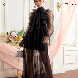 Mock neck mesh dress